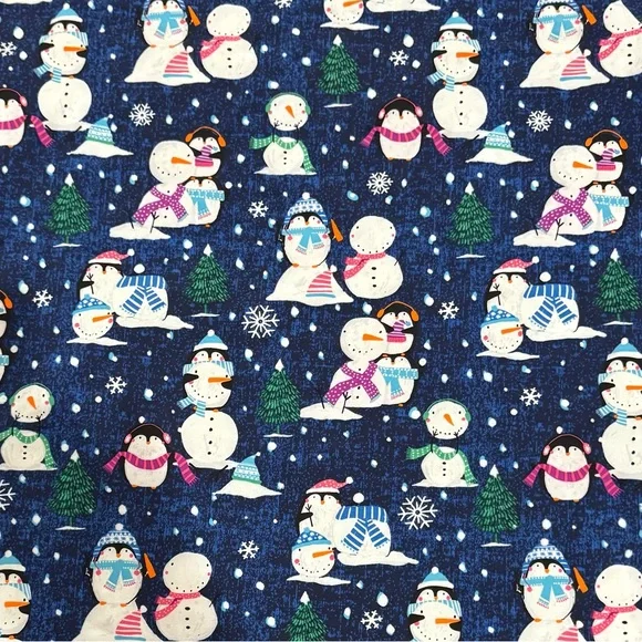 Scrubstar Snowman, Penguin and Snow Scene Winter Holiday Scrub Top. 2XL. - Picture 6 of 7